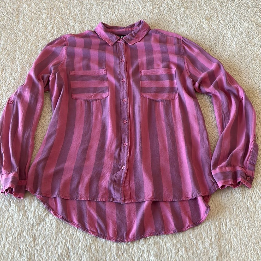 Ana pink and purple striped button up blouse - Picture 5 of 16